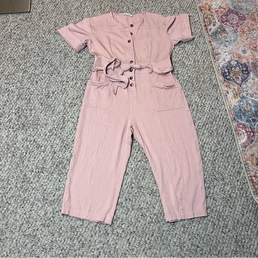 ROOLEE Mauve Pink Short Sleeve Utility Jumpsuit Size S | Cropped Wide Leg Boho
